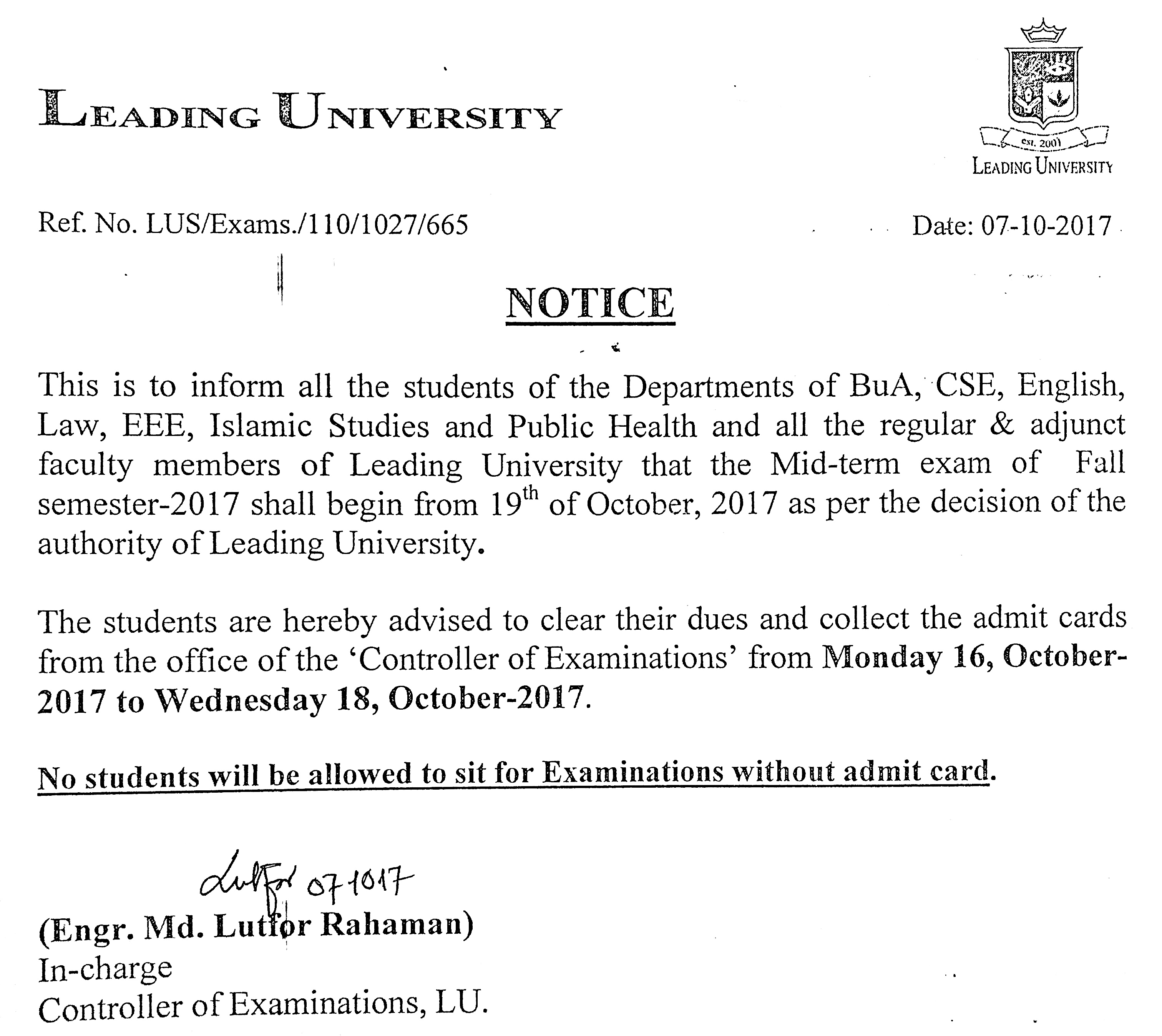 Notice Regarding Mid term Exam Of Fall Semester 2017 No Students Will notice-regarding-mid-term-exam-of-fall-semester-2017-no-students-will