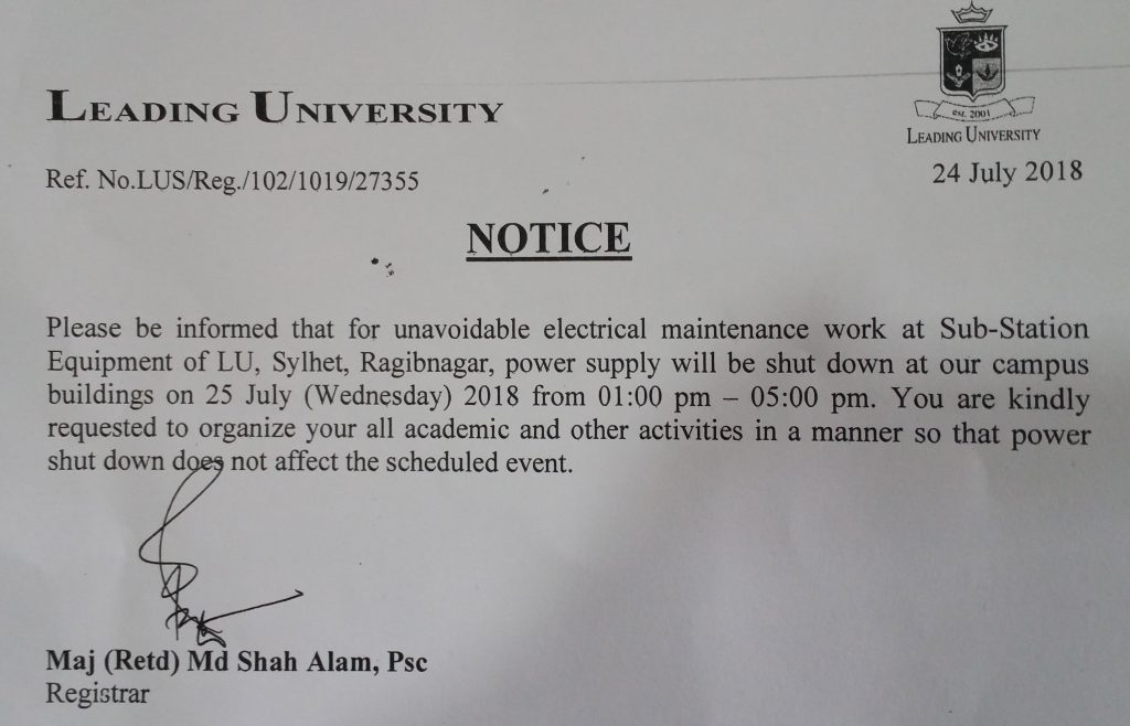 notice-regarding-electric-power-supply-leading-university